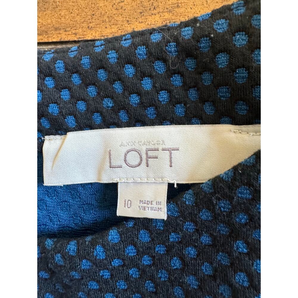 LOFT Women’s Size 10 Navy Blue Polka Dot Sleeveless A-Line Dress - Picture 4 of 10
